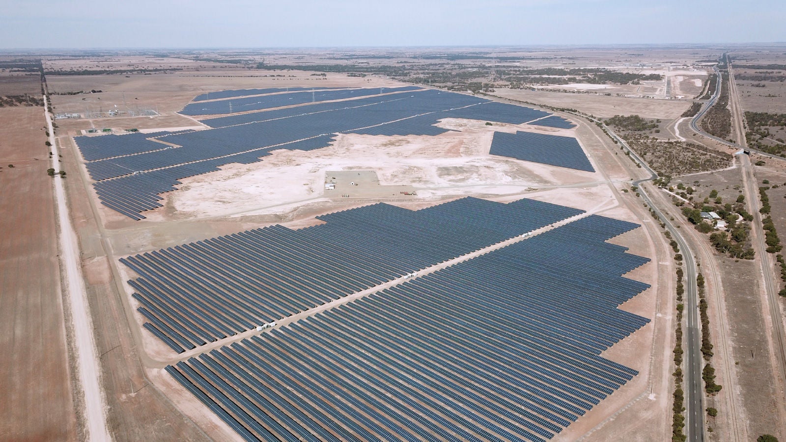 Aerial shot of solar panels