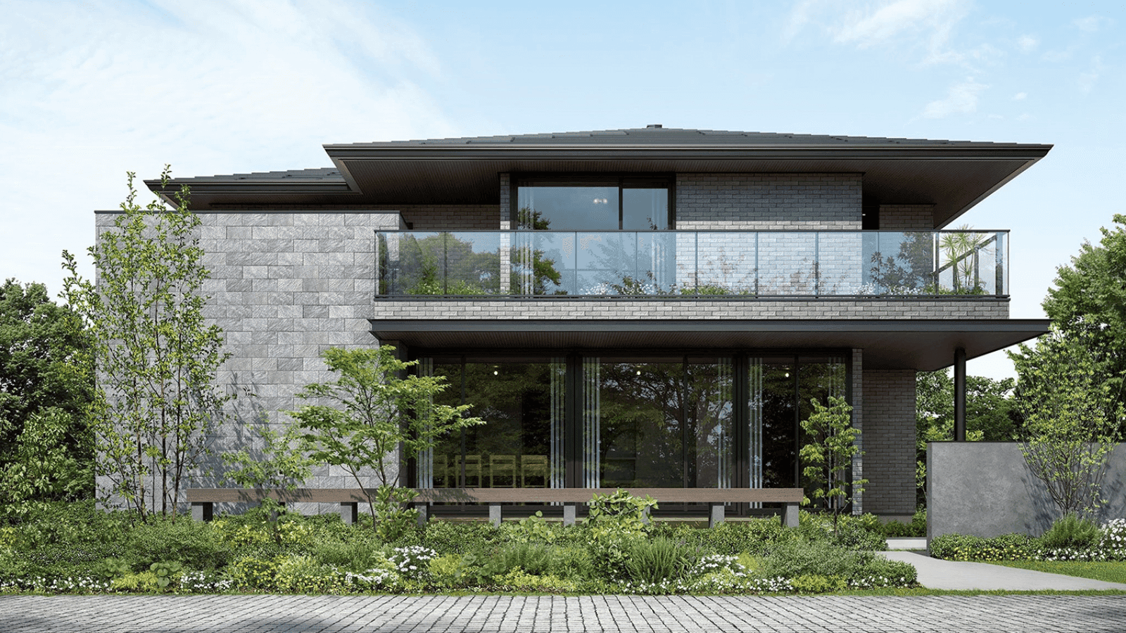 Exterior of a modern home surrounded by trees