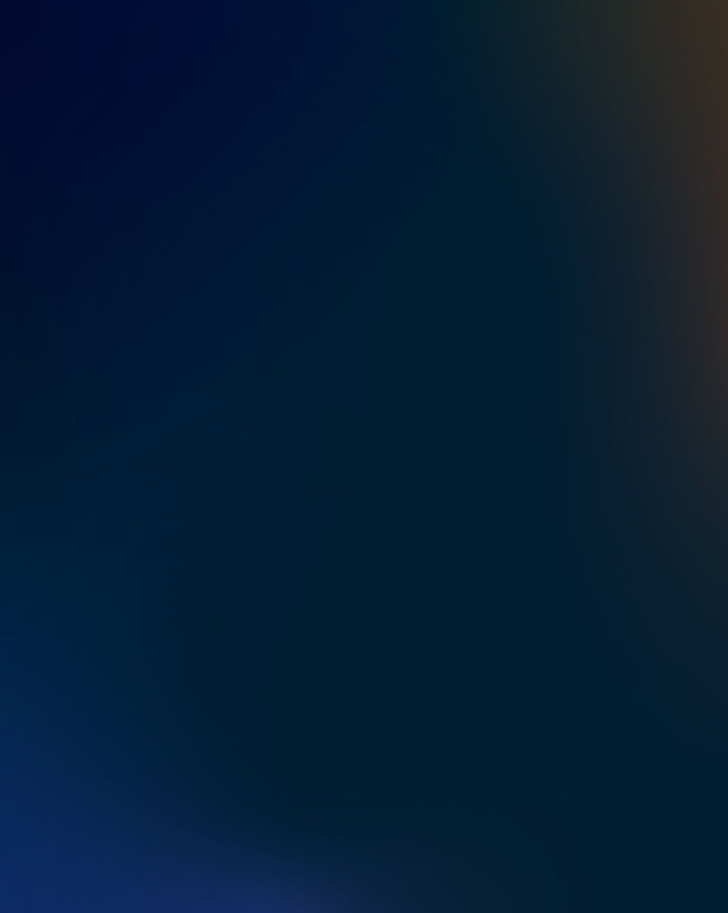 Dark navy gradient background with subtle blue and orange glow effects at the corners.