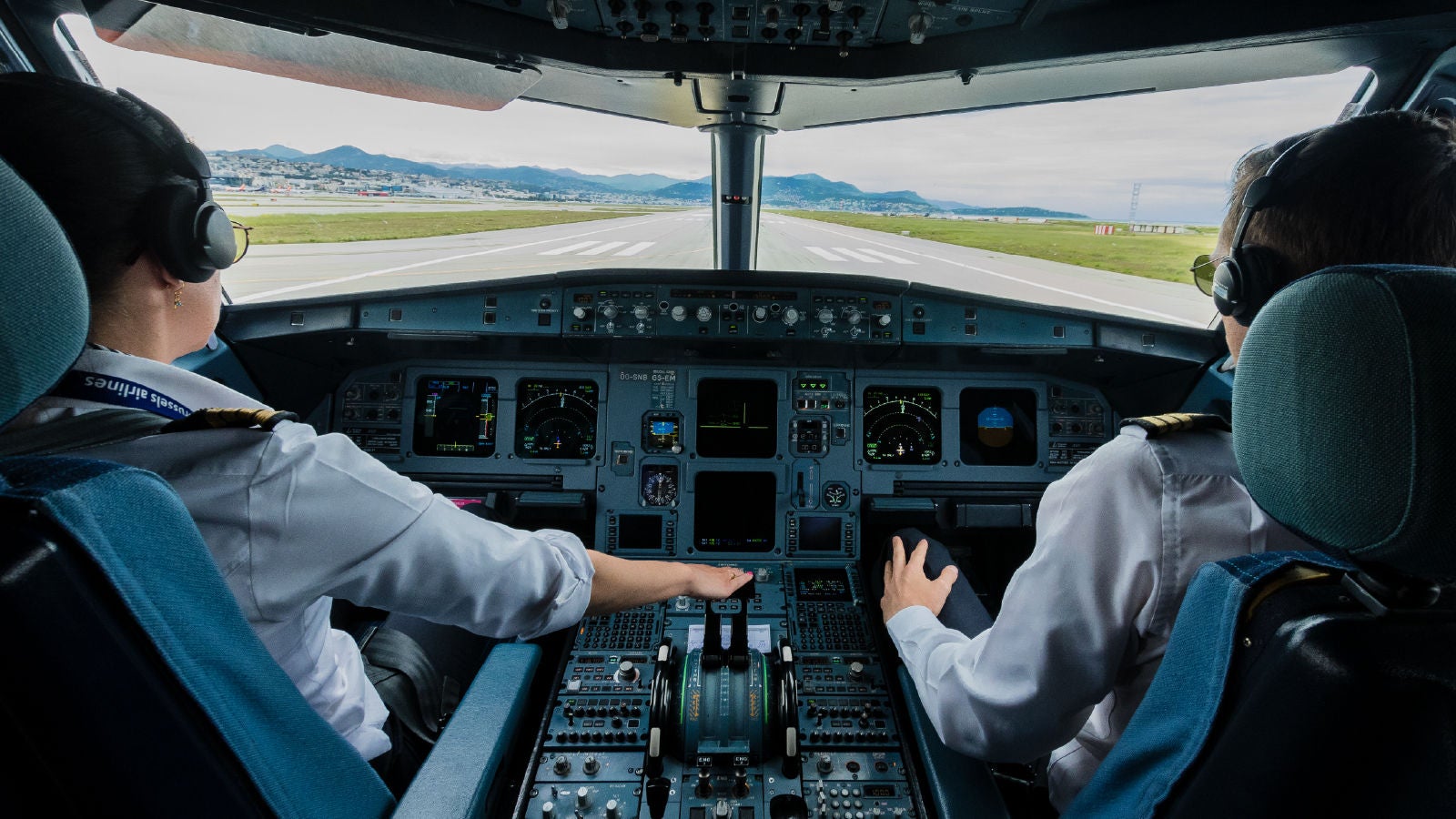 Pilots in an airplane 
