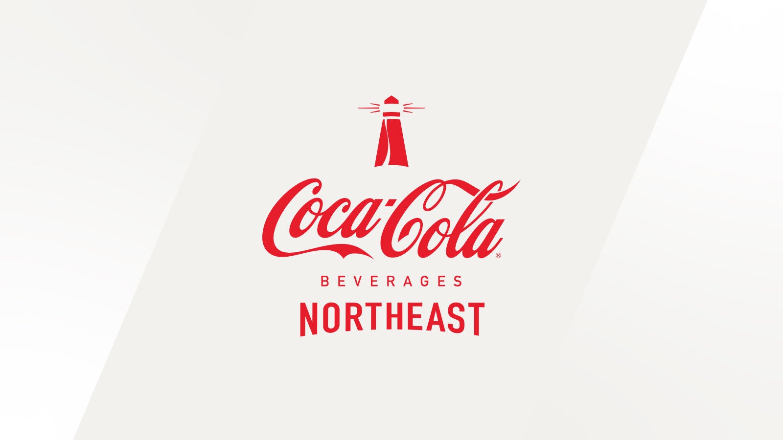 Coca-Cola Beverages Northeast logo displayed center. Coca-Cola Beverages Northeast logo with a lighthouse icon above it on a light gradient background.