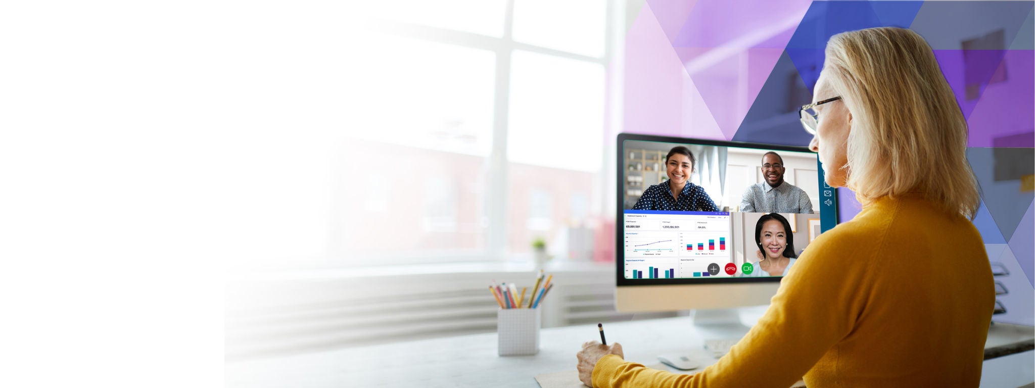 Blonde woman working on a computer
