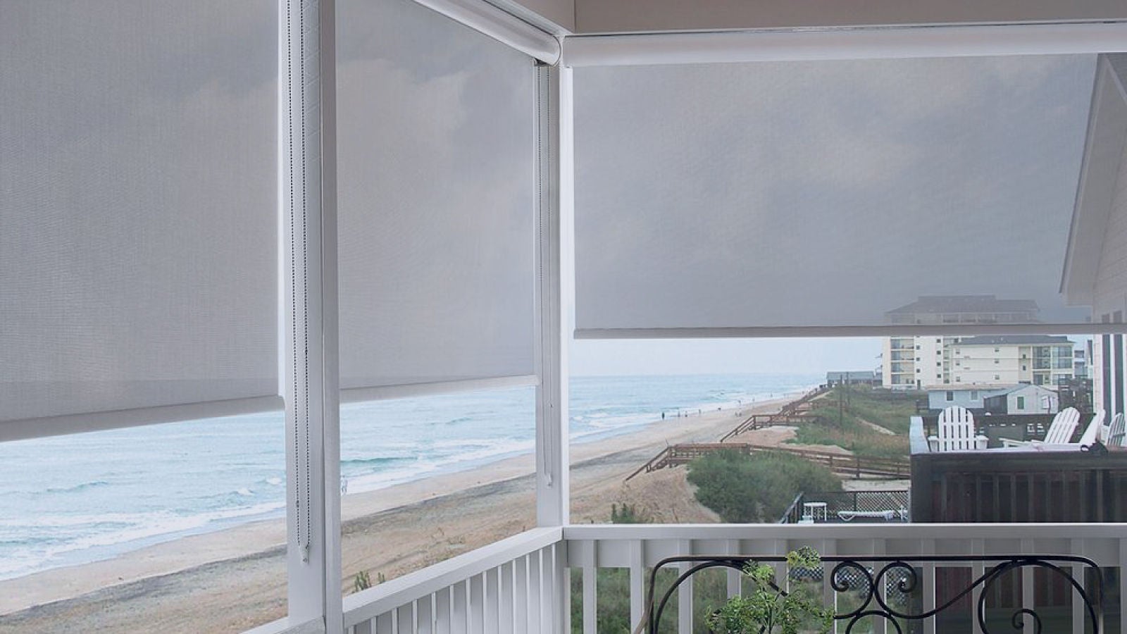 Ocean beach view out of window