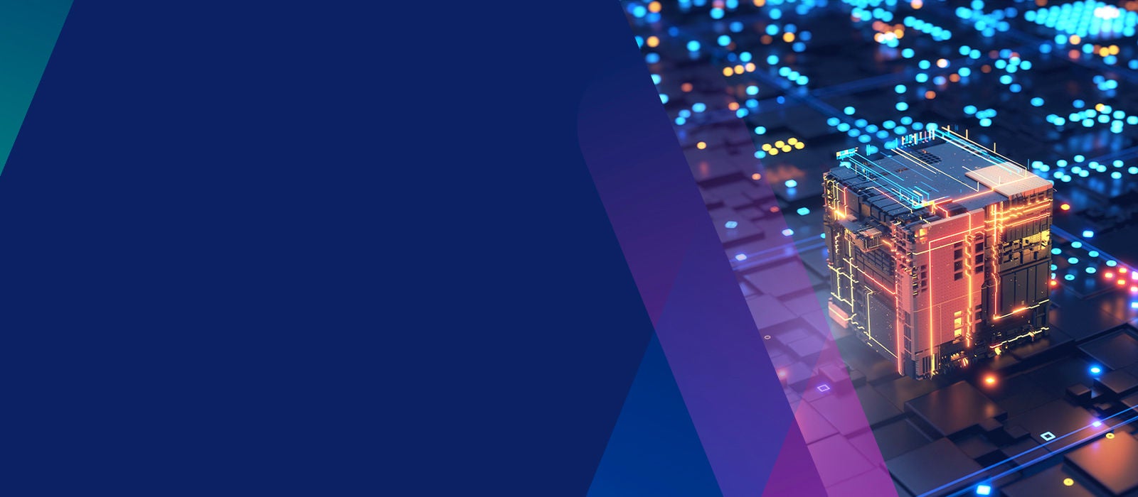 Image d'un cube placé sur un circuit imprimé éclairé