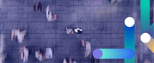 Graphic: abstract art on eagle pov of people walking in street