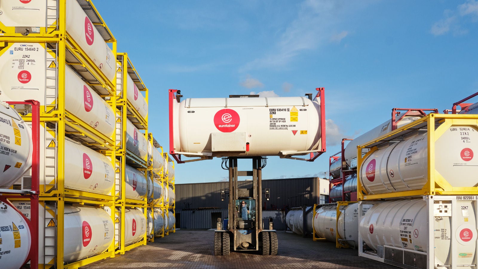 Eurotainers on a shipping dock