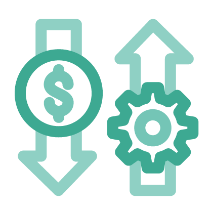 Green money gear up and down arrows icon