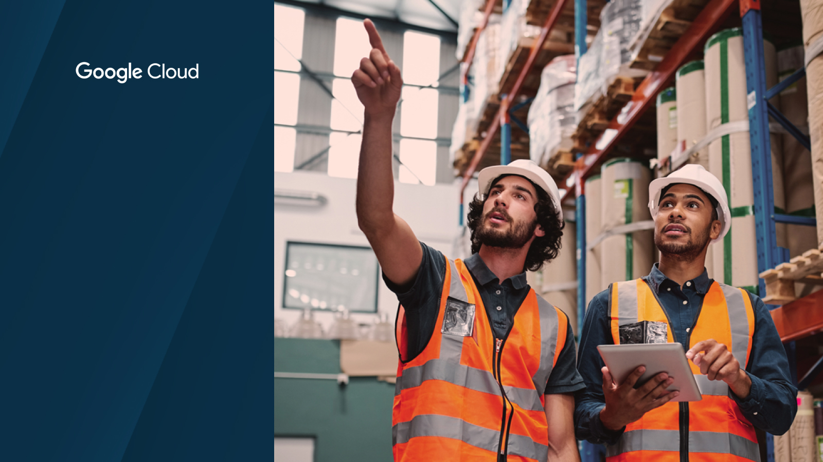 Anaplan white paper on supply chain performance. The text highlights the value of data in boosting supply chain outcomes, with an image of two warehouse workers in safety vests assessing inventory on a tablet.