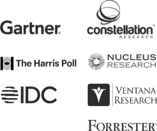 Graphic: Gartner, Constellation, The Harris Poll, Nucleus Research, IDC, Ventana Reseearch, Forrester Logos