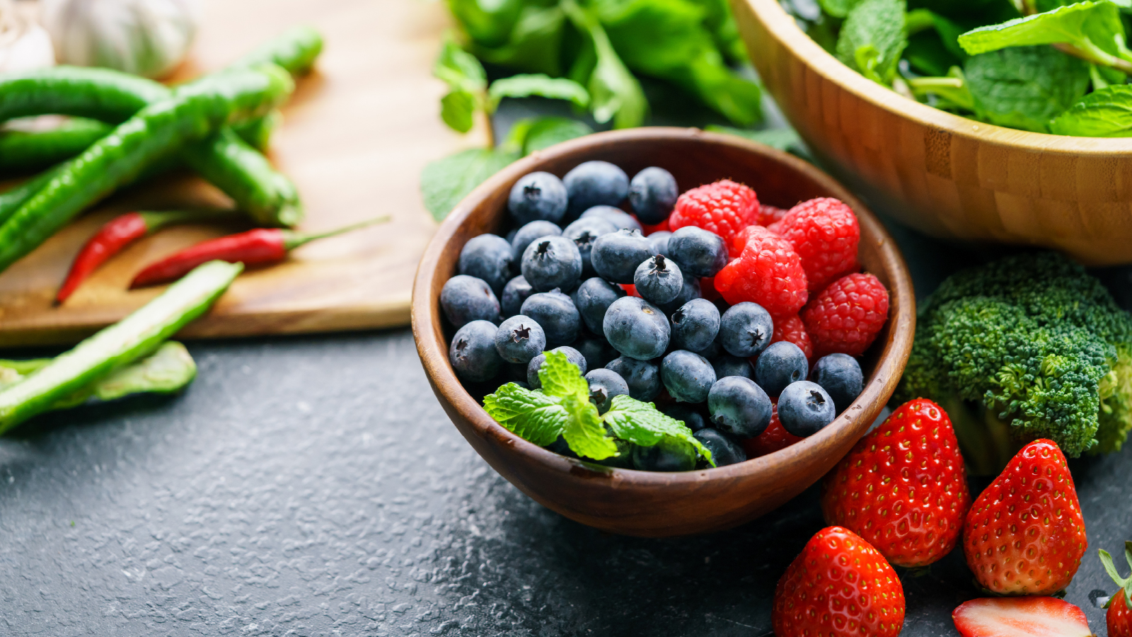 Bowl of fresh produce sitting on a countertop