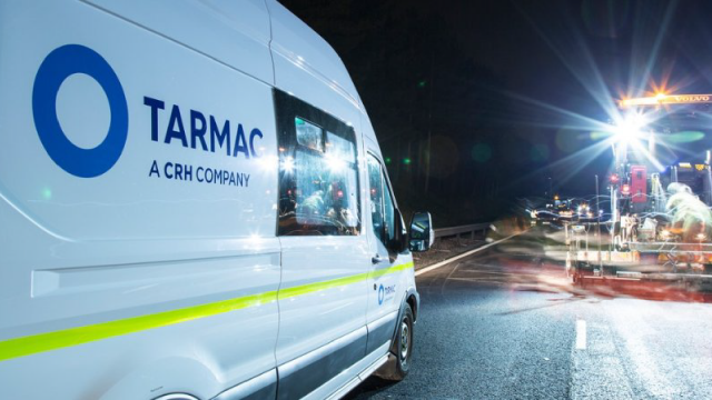Still shot of a Tarmac company truck